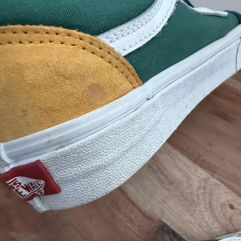 Vans Old Skool Shoes Mens Size 6 Womens 7.5 Blue Green Yellow Suede Canvas Skate